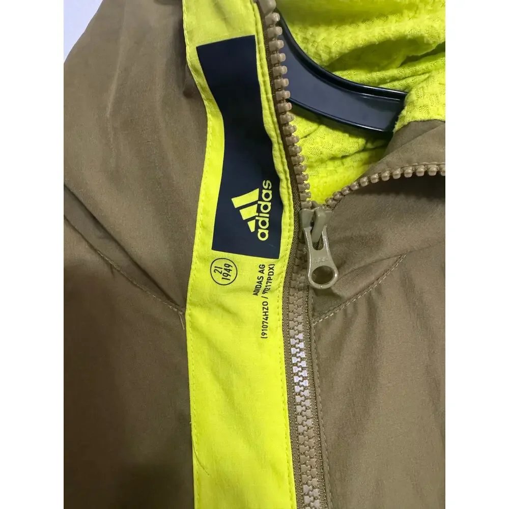 Adidas Primeblue Running Jacket Women’s M Olive Green Neon Yellow Hooded FullZip
